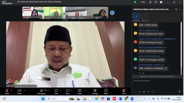 Optimalkan Pemetaan Beban Kerja Guru, Kepala MAN 2 Bungo Ikuti Rakor SIMPEMA Secara Daring