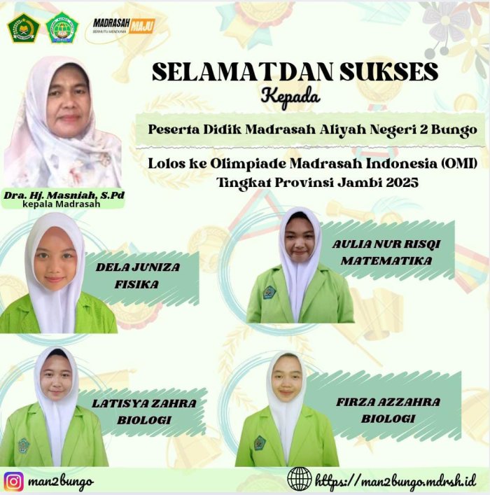 Selamat  dan Sukses Kepada 4 Orang Siswa MAN 2 Bungo Lolos Tingkat Provinsi Ajang OMI Tahun 2025
