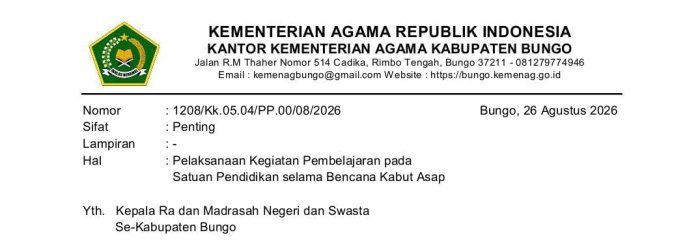 Kabut Asap Selimuti Bungo, Seluruh Sekolah dan Madrasah Diliburkan Selama Tiga Hari