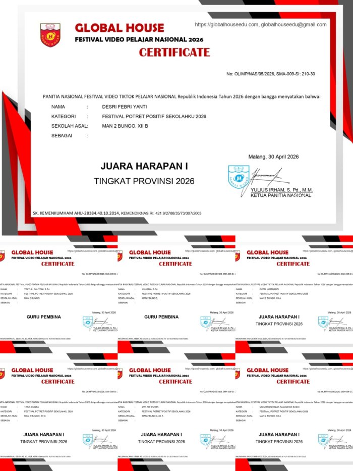 MAN 2 Bungo Raih Juara Harapan I Festival Video Pelajaran Nasional 2026 Tingkat Provinsi