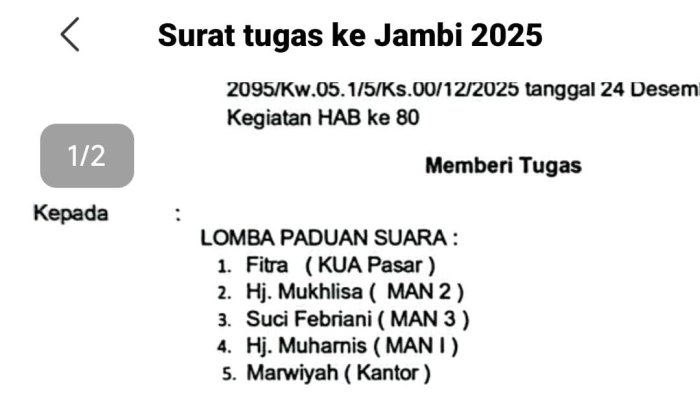 Hj. Mukhlisa, S.Pd.I Wakili MAN 2 Bungo dalam Paduan Suara HAB ke-80 Kemenag Provinsi Jambi