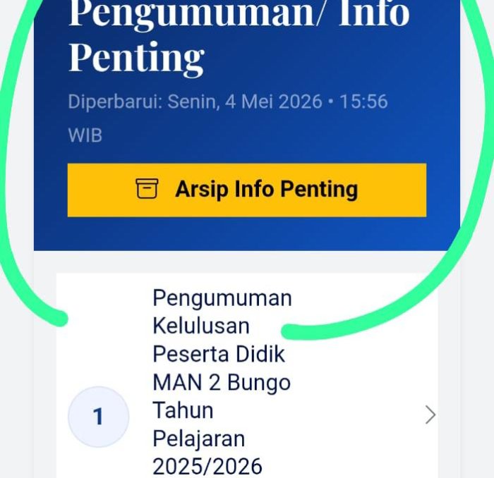Pengumuman Kelulusan Peserta Didik Kelas XII MAN 2 Bungo Tahun Pelajaran 2025/2026